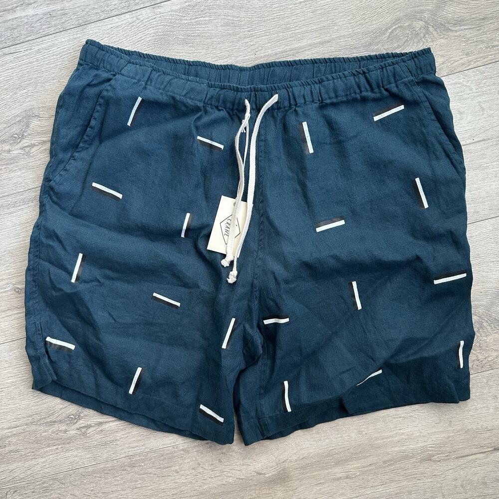 Alex Crane Bo Shorts 3XL Blue Linen Geometric Dash Drawstring NWT $88